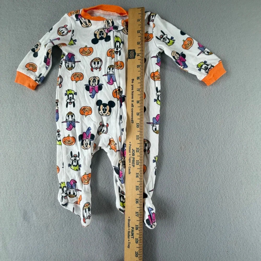 Disney Halloween Footed Sleeper 0/3M White Mickey Minnie Goofy Pumpkin Costume